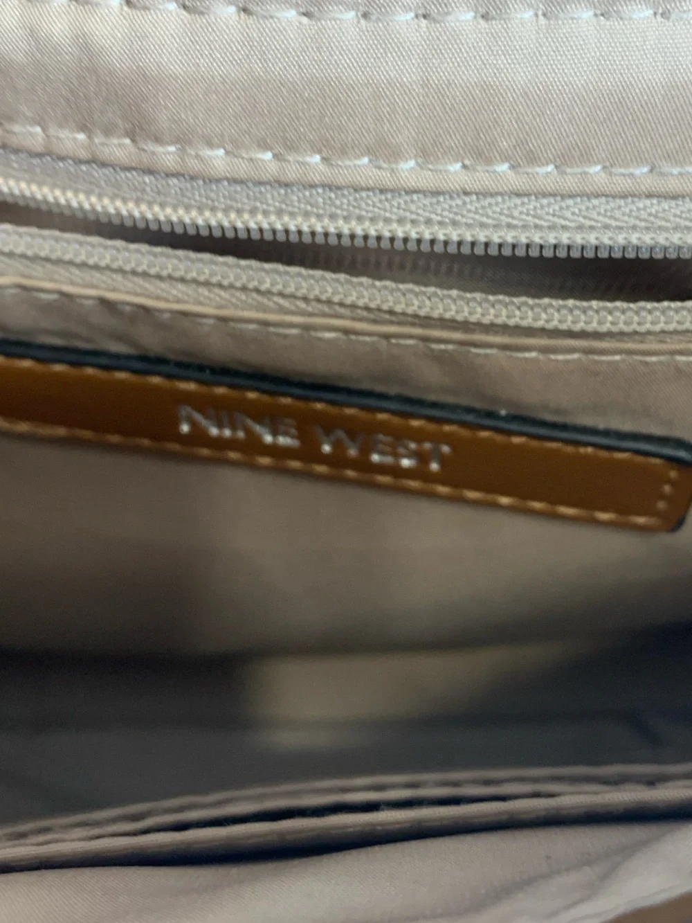 Nine‎ West Brown Woven-Texture Top Handle Satchel Purse